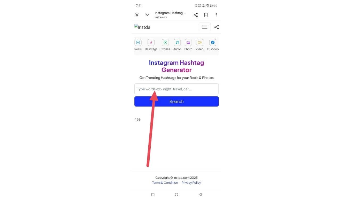 Enter a keyword to generate Instagram hashtags