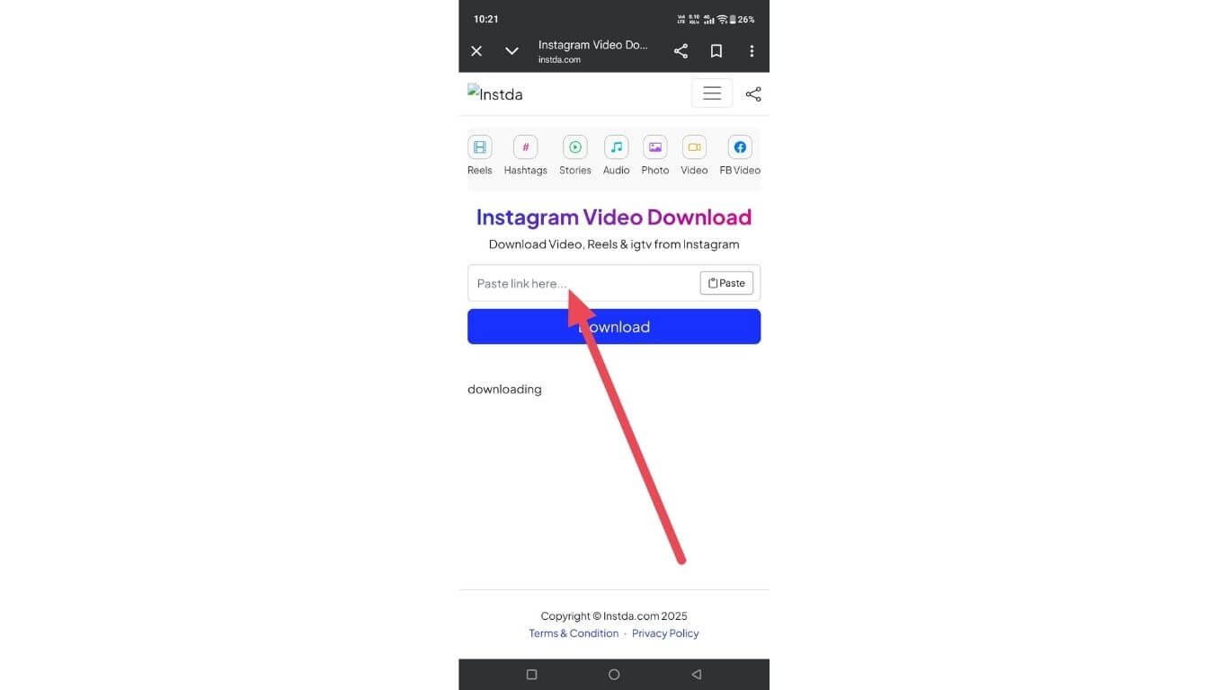 Insert Instagram video link here to process the download