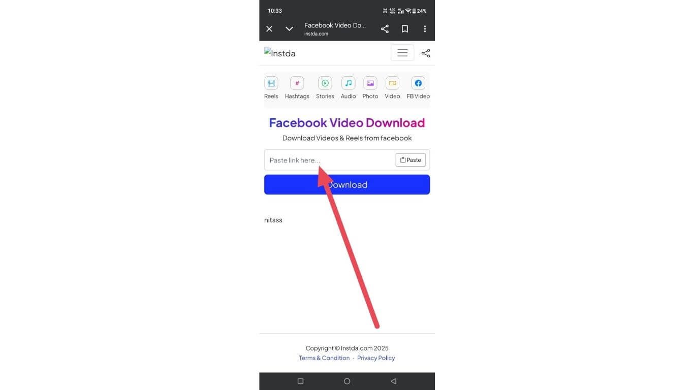 Paste Facebook video URL here to start downloading